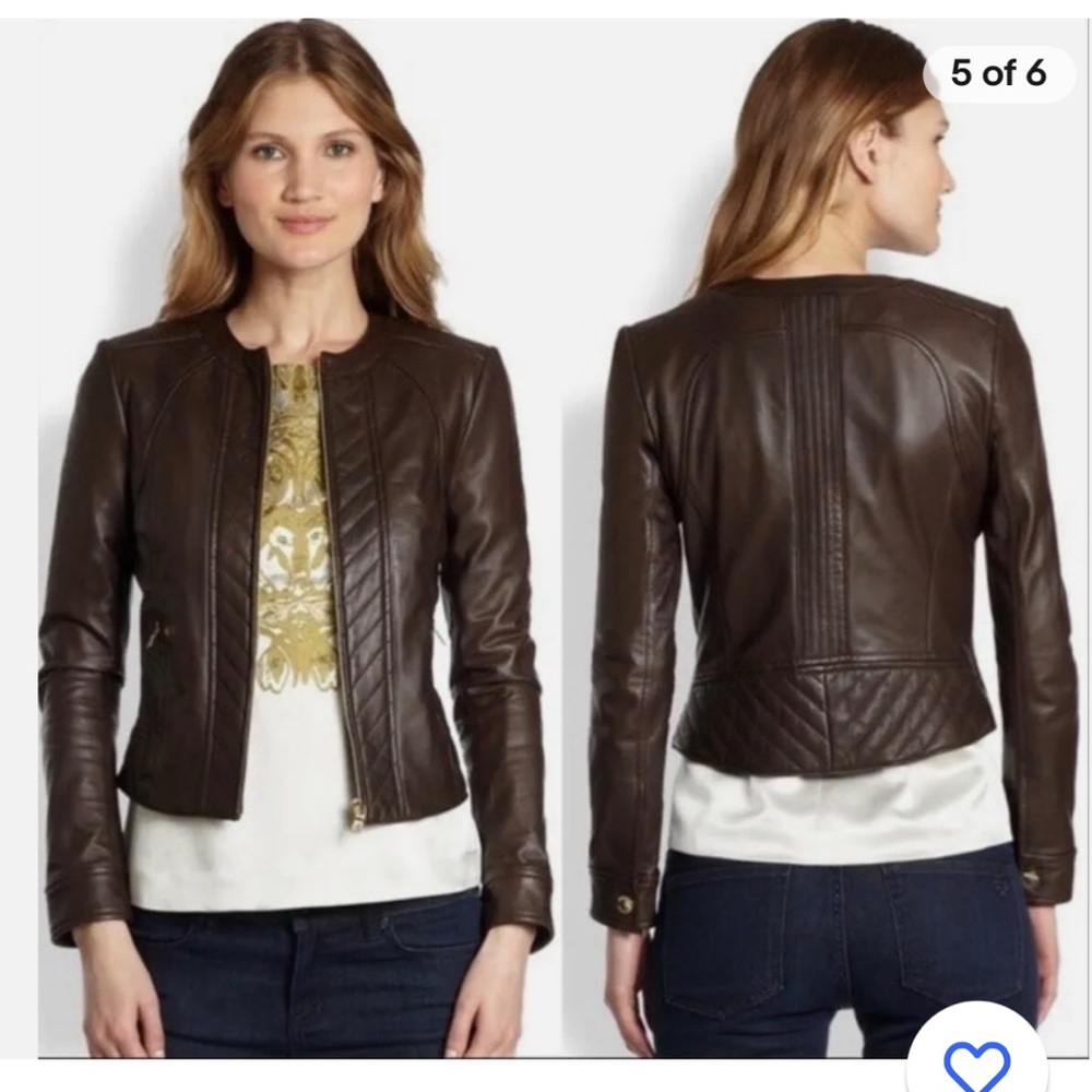 Tory Burch Brown Leather Daphne Moto Jacket